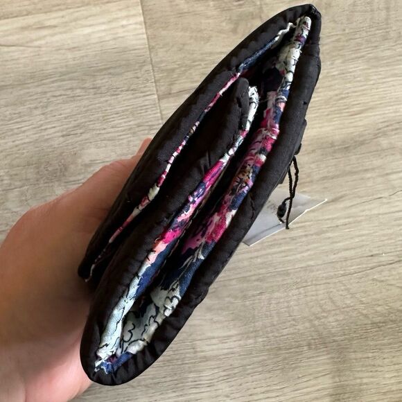 Vera Bradley Ultralight RFID Mini Trifold Wallet Black Quilted Exuberant Floral - Picture 4 of 8